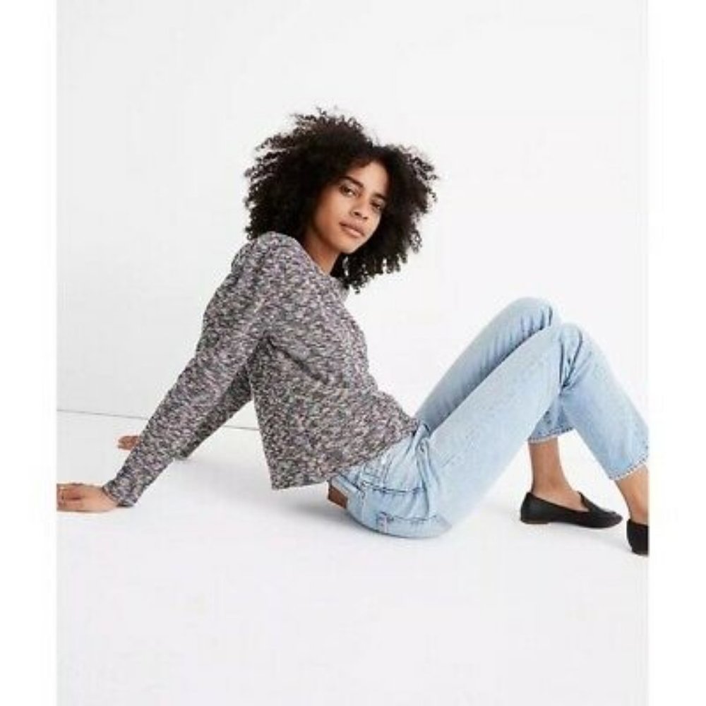 Madewell Multicolored Knit Top Puff Shoulder Marled Sweater XS